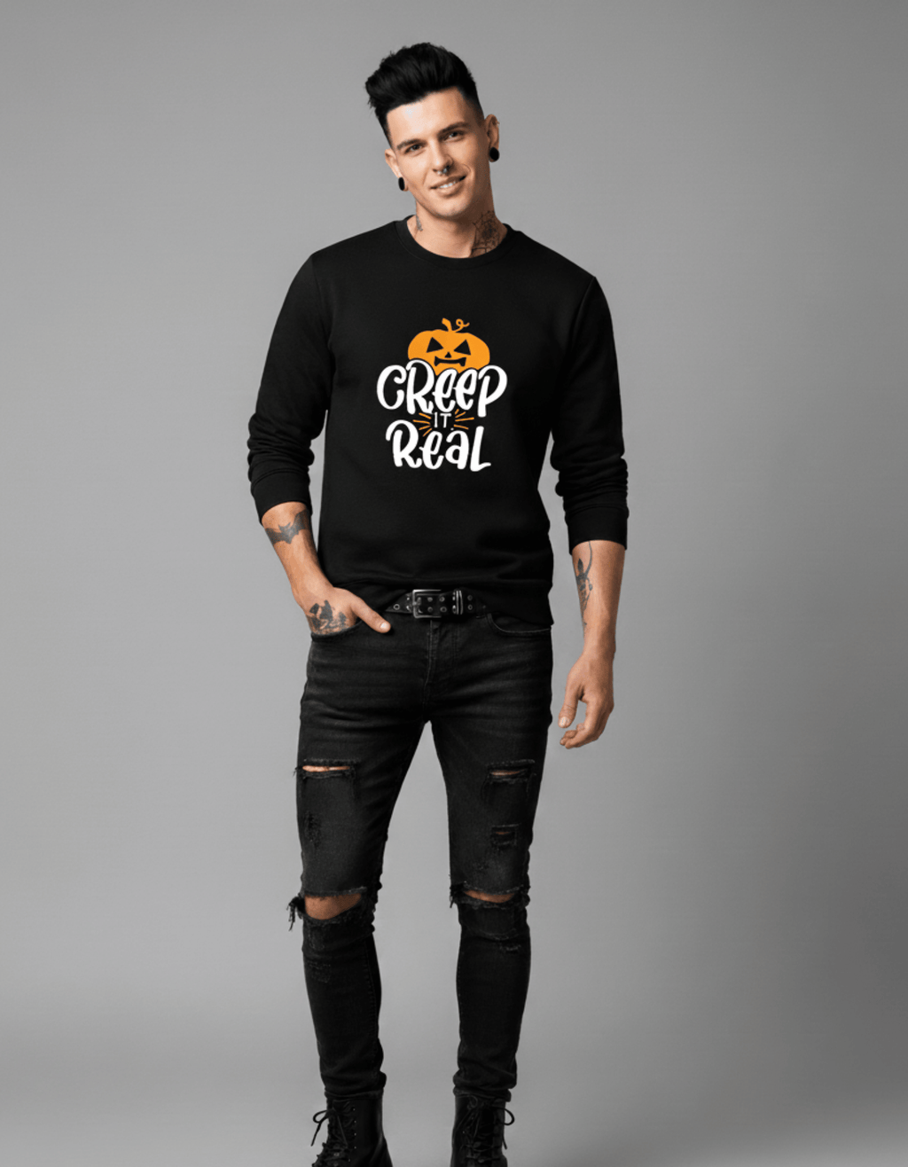 Creep It Real – TBT Cotton Black Sweatshirt | Halloween Edition