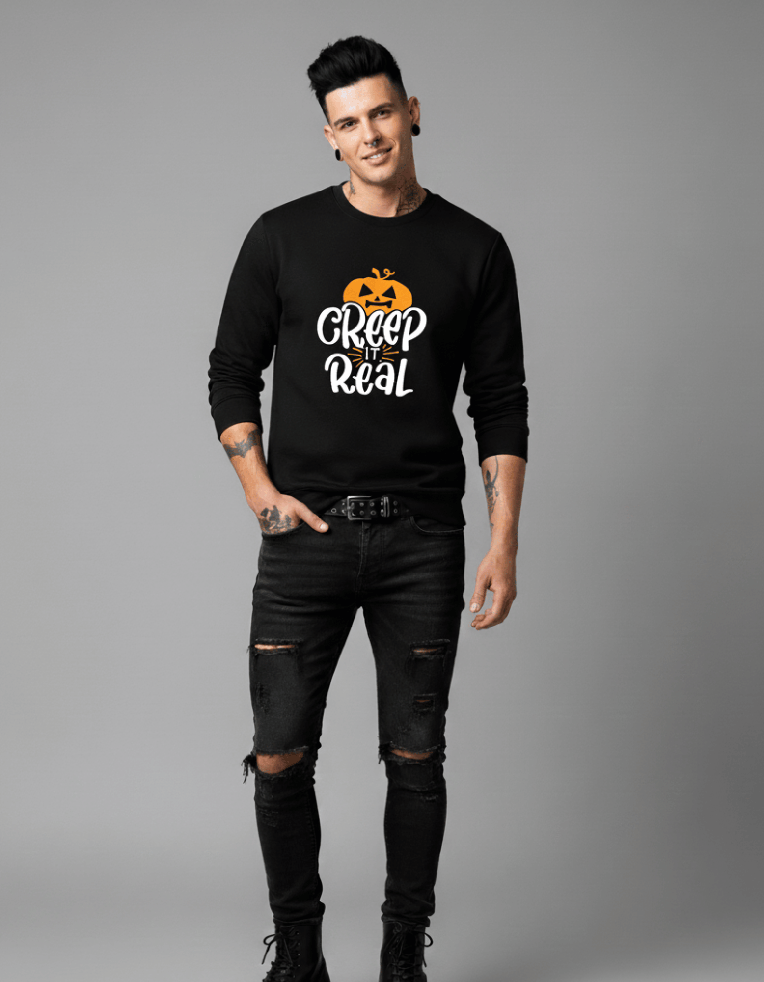 Creep It Real – TBT Cotton Black Sweatshirt | Halloween Edition
