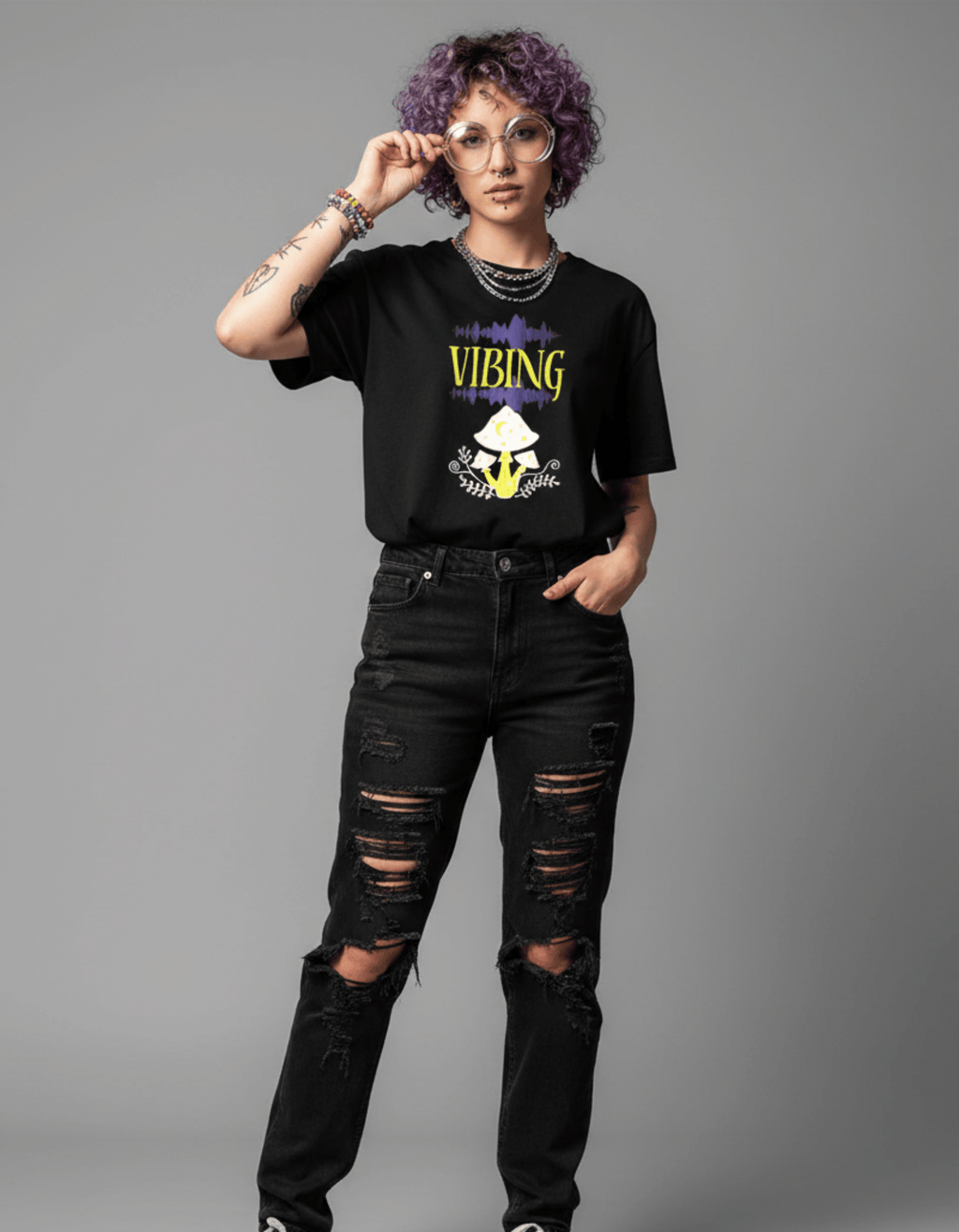 Vibing Mushrooms – TBT Premium Cotton Black Tee