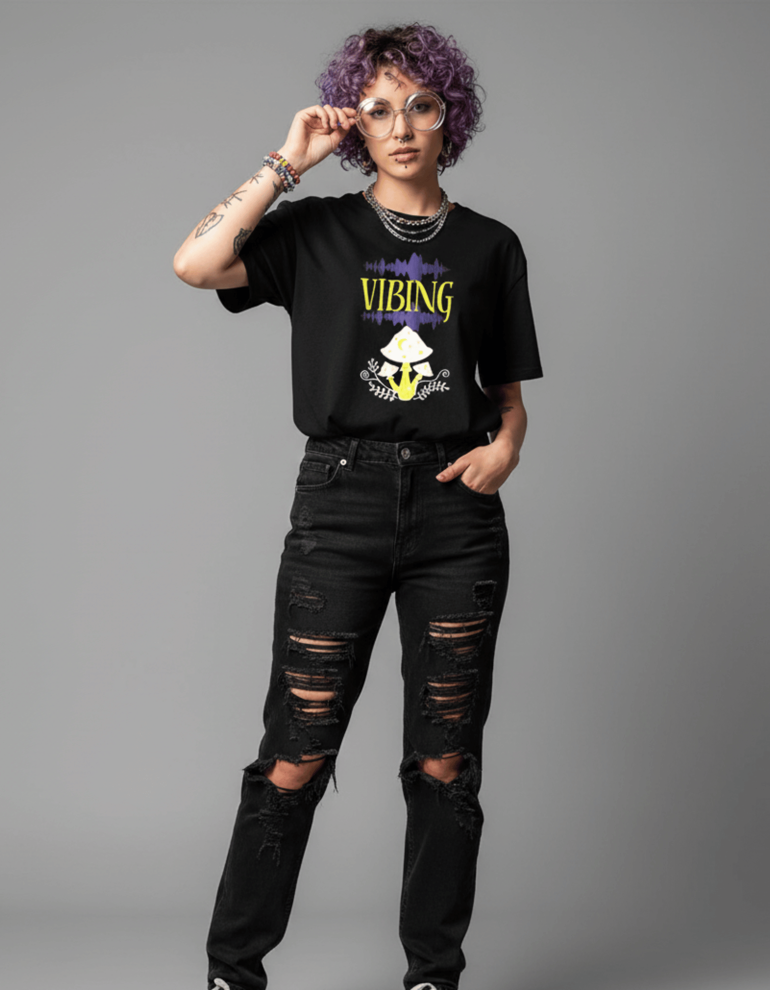 Vibing Mushrooms – TBT Premium Cotton Black Tee