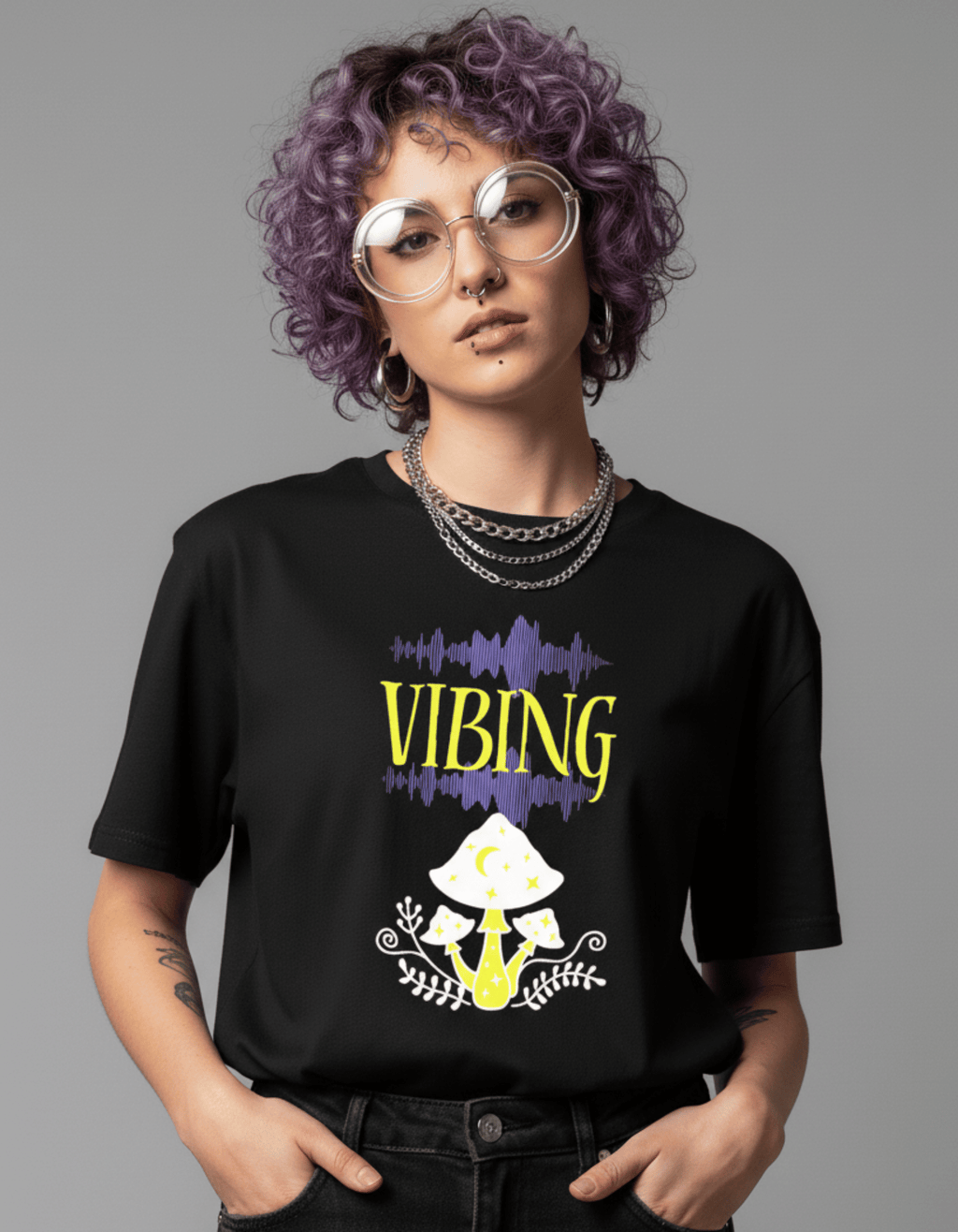 Vibing Mushrooms – TBT Premium Cotton Black Tee