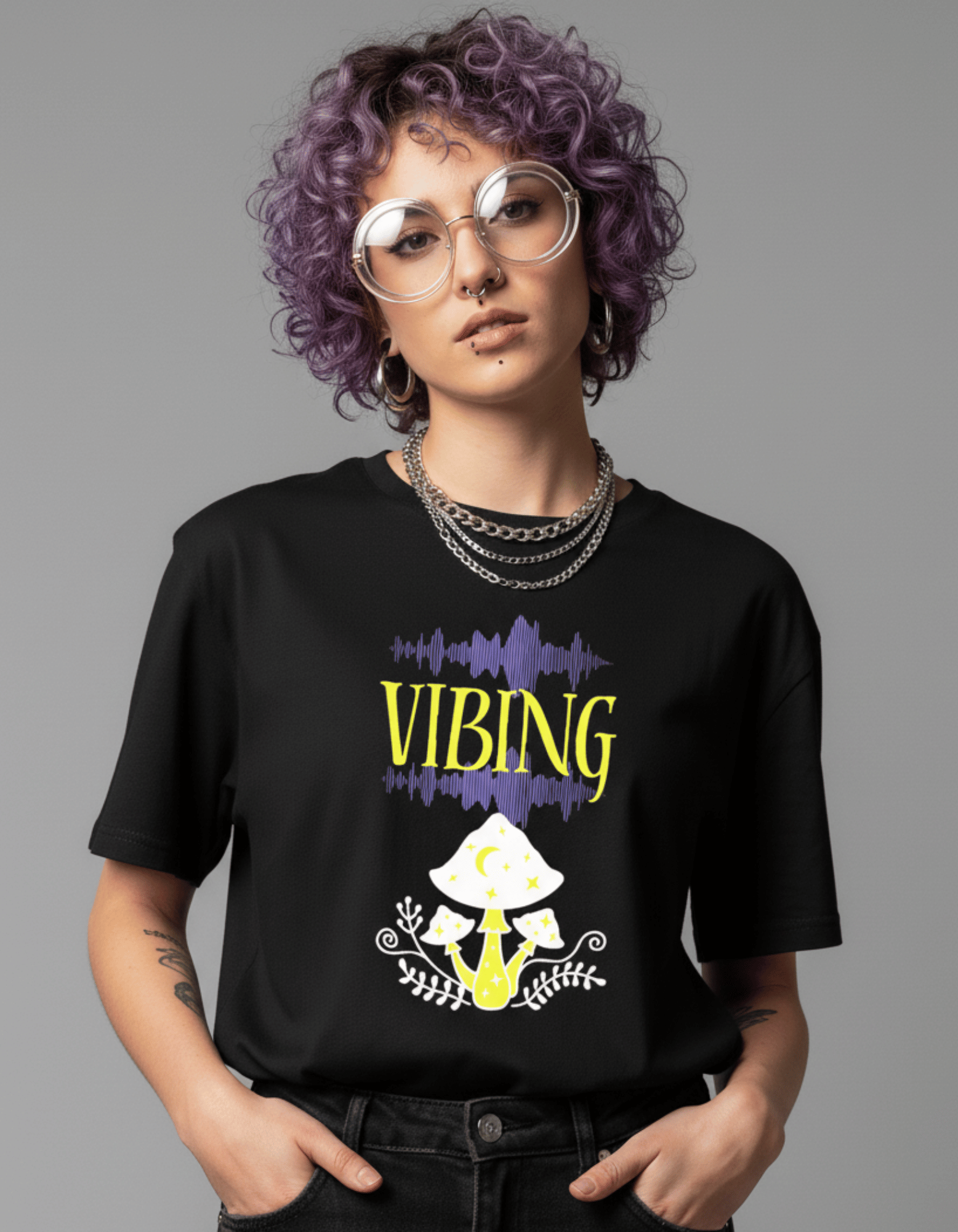Vibing Mushrooms – TBT Premium Cotton Black Tee
